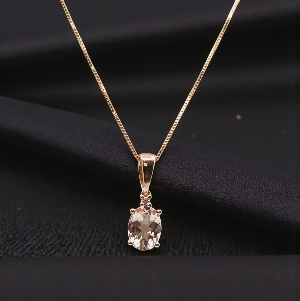 Solid 10K Yellow Gold Necklace with Morganite Pendant - 18 Inches