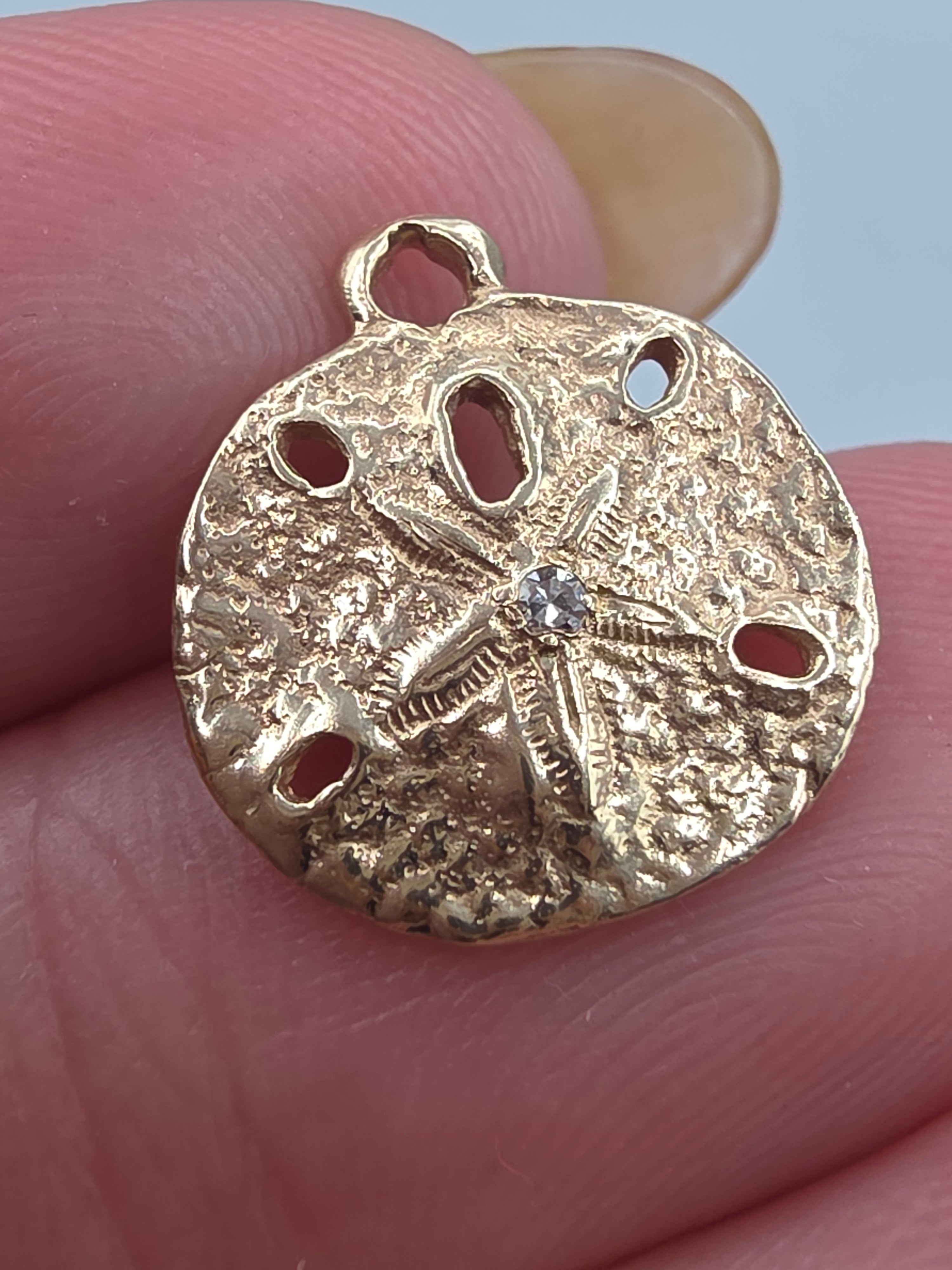 James Avery Solid 14K Gold Sand Dollar Charm Custom Diamond Accent One of a Kind