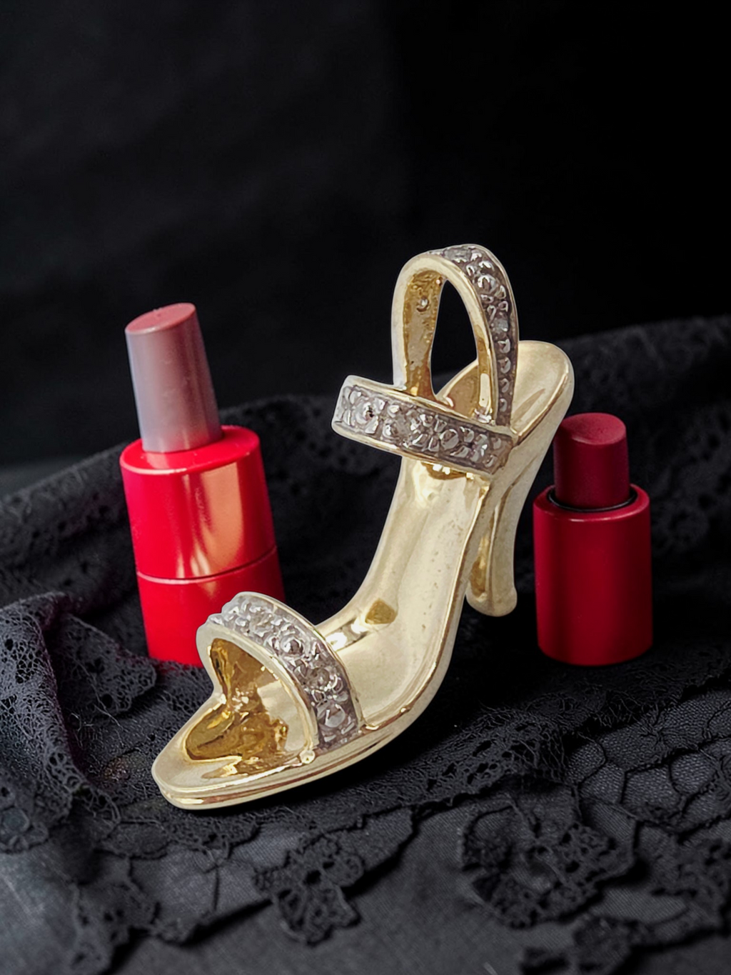 Solid 10K Gold High Heel Stiletto Necklace Pendant with Diamond Accents