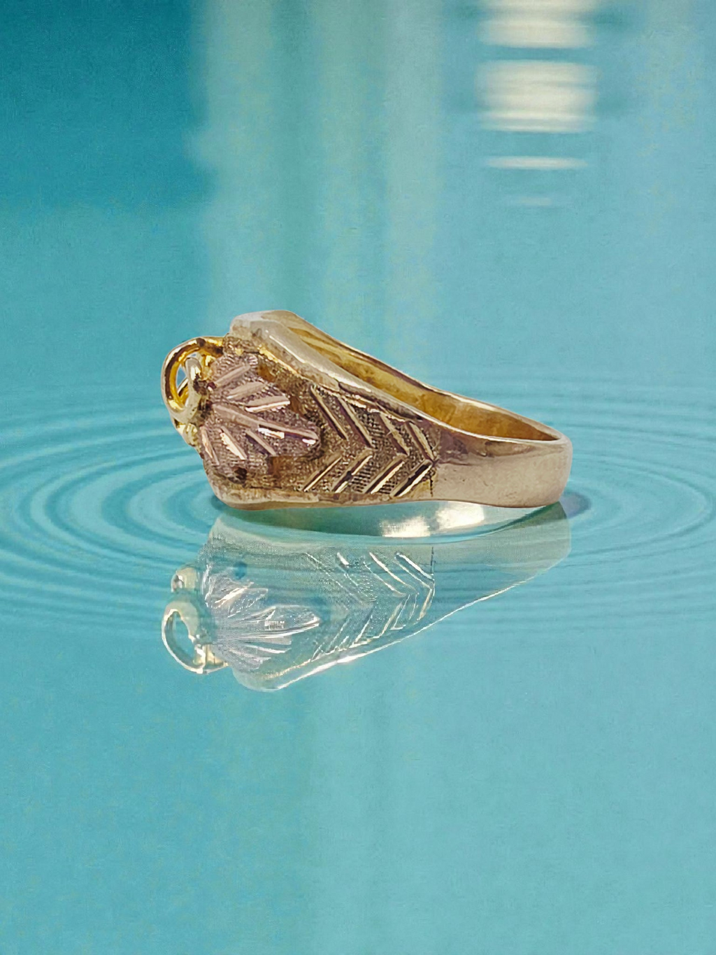 Black Hill Solid 10K Yellow Gold Ring with Tri-Color Grape Leaf Accents Sz 5.25