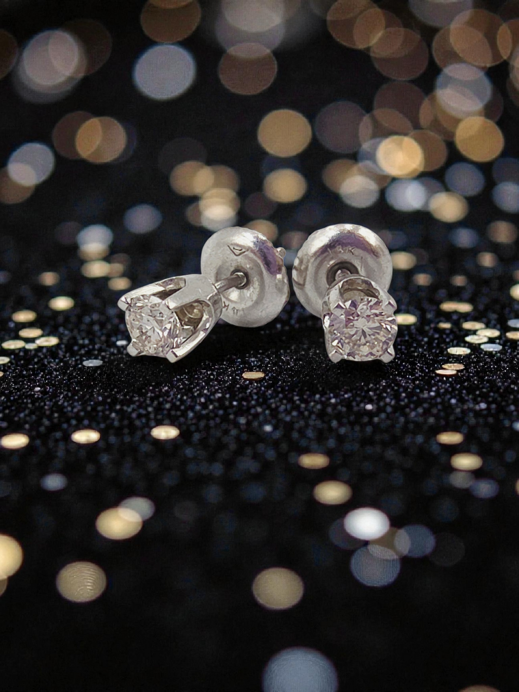 Solid 14K White Gold Diamond Stud Earrings with Screwbacks