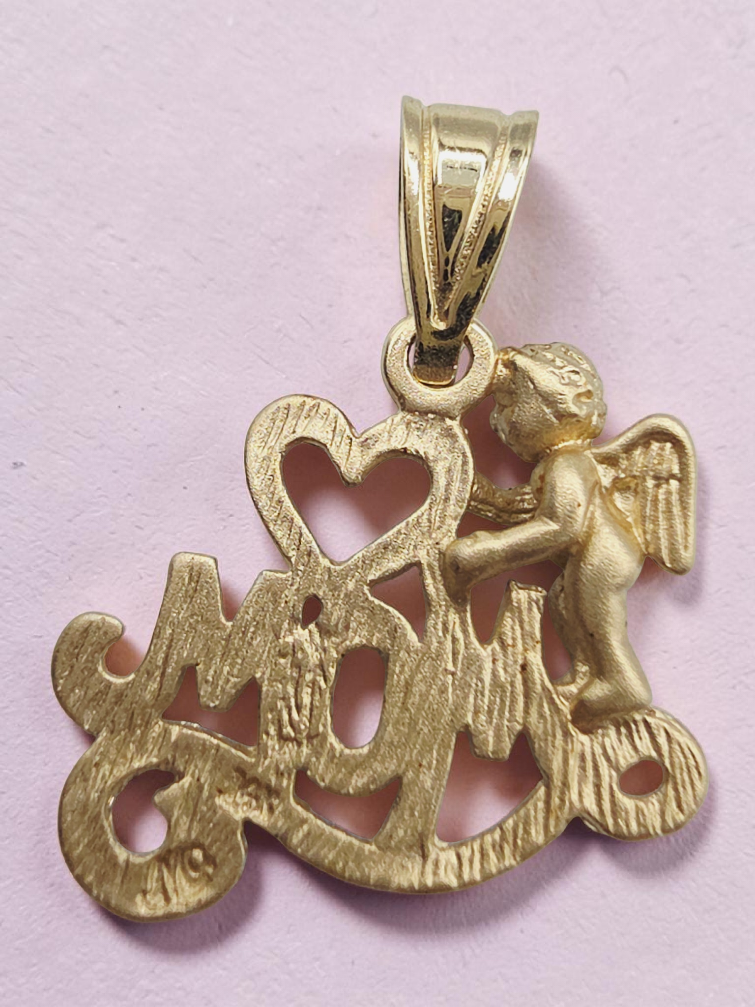 Michael Anthony Mom Heart Angel Cherub Solid 14K Yellow Gold Pendant