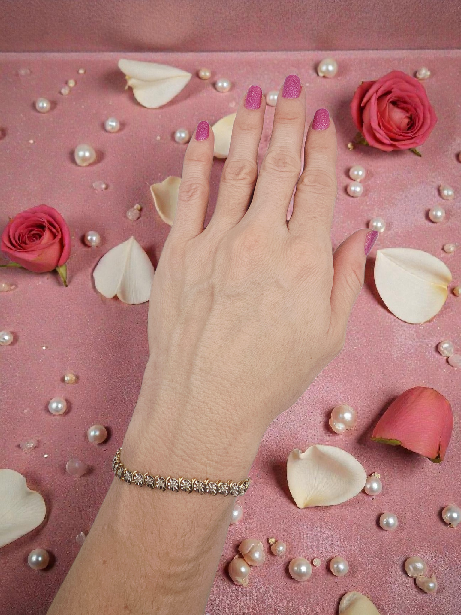 Solid 10K Yellow & White Gold Diamond Tennis Bracelet - 7 Inches