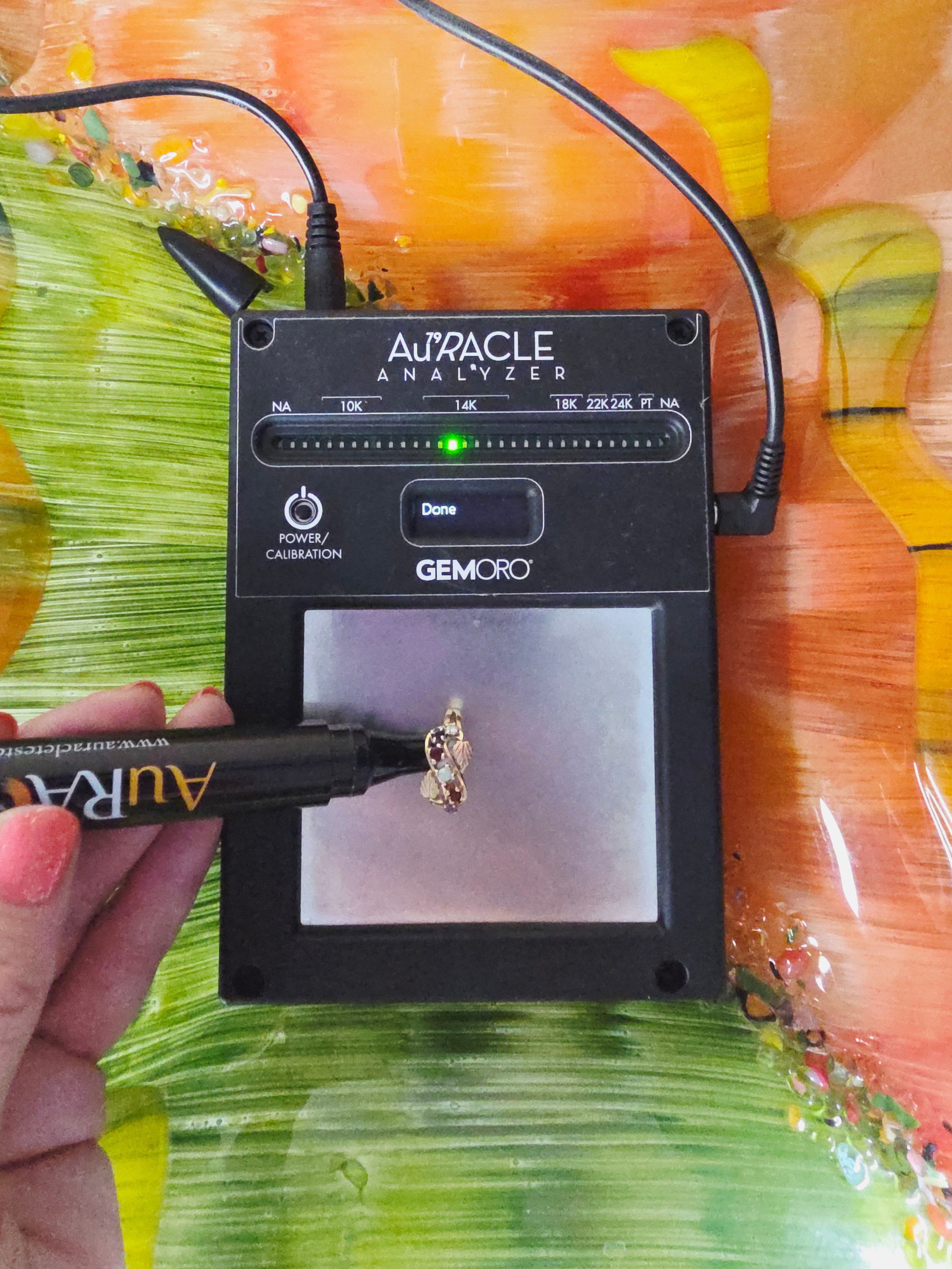 Solid 14K Yellow Gold Ring with Round Cut Opal, Garnet, Blue Topaz, Amethyst, and Diamond Size 8