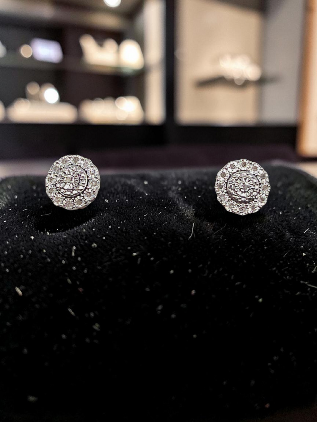 Solid 925 Sterling Silver Bridge Diamond Cluster Stud Earrings - 1/10 CTW
