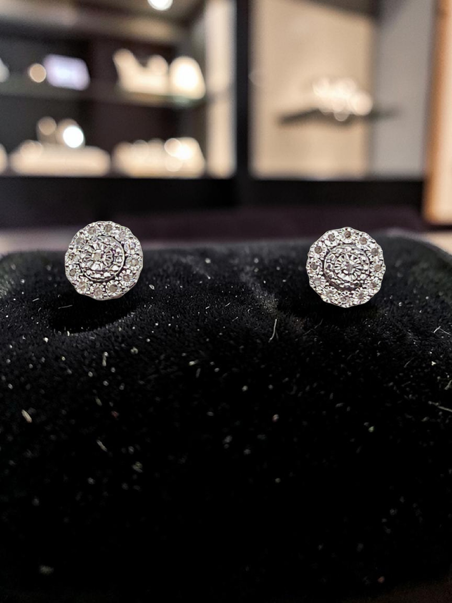 Solid 925 Sterling Silver Bridge Diamond Cluster Stud Earrings - 1/10 CTW