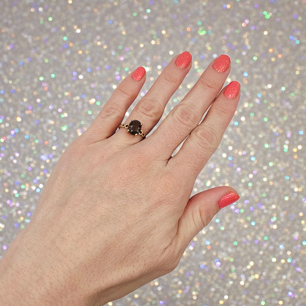 Solid 14K Yellow Gold Ring with Oval Smoky Quartz – Size 6.5