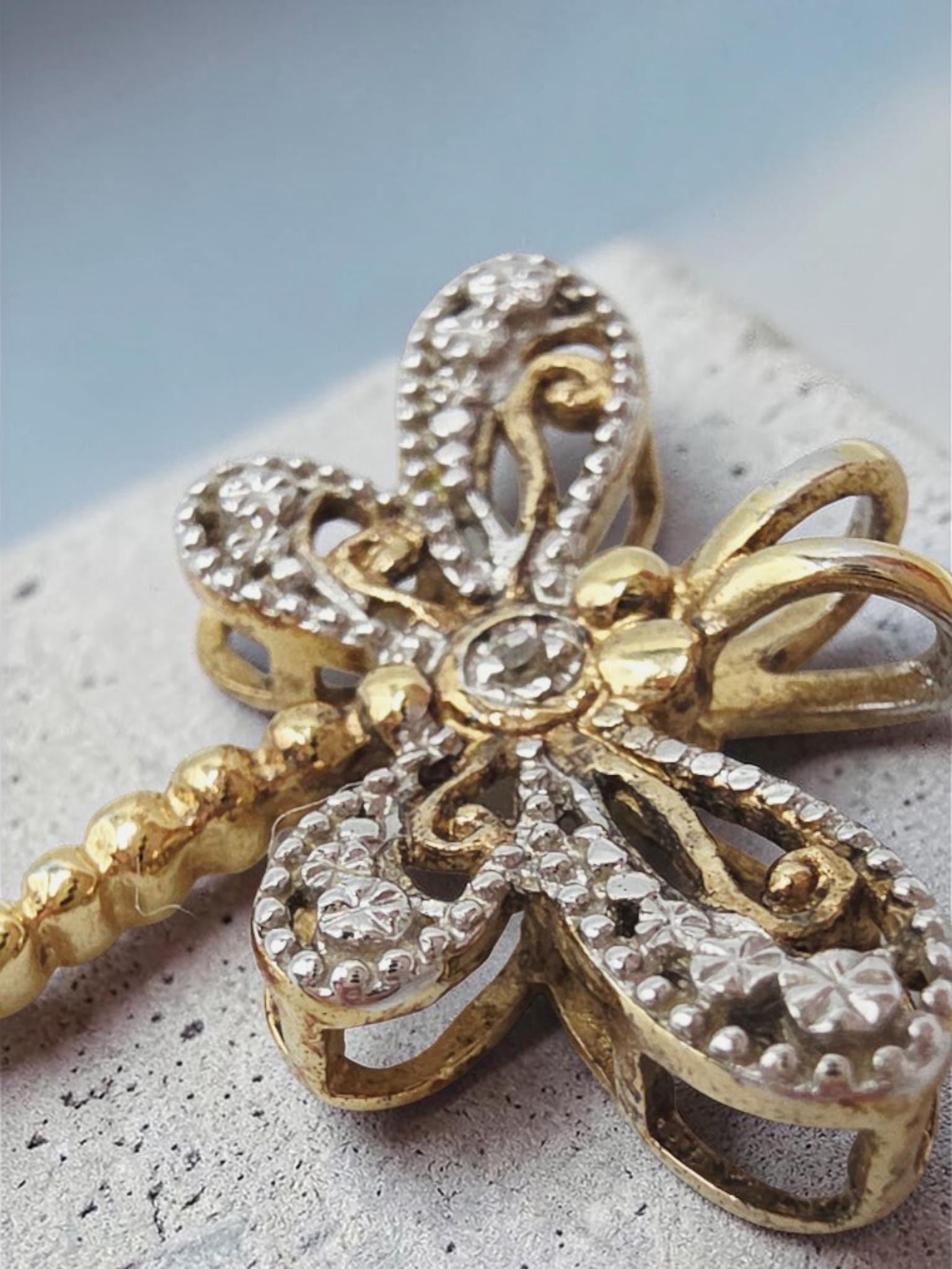 Gold Vermeil 925 Sterling Silver Dragonfly Pendant with Diamond Accent