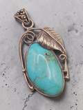 925 Sterling Silver Turquoise Pendant Southwestern Style Leaf Frame