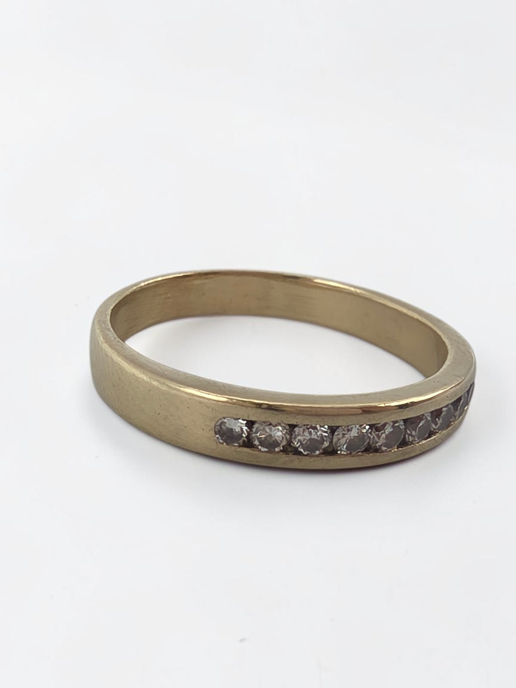 Solid 14K Yellow Gold 9 Diamond Channel Set Stackable Ring - Size 9