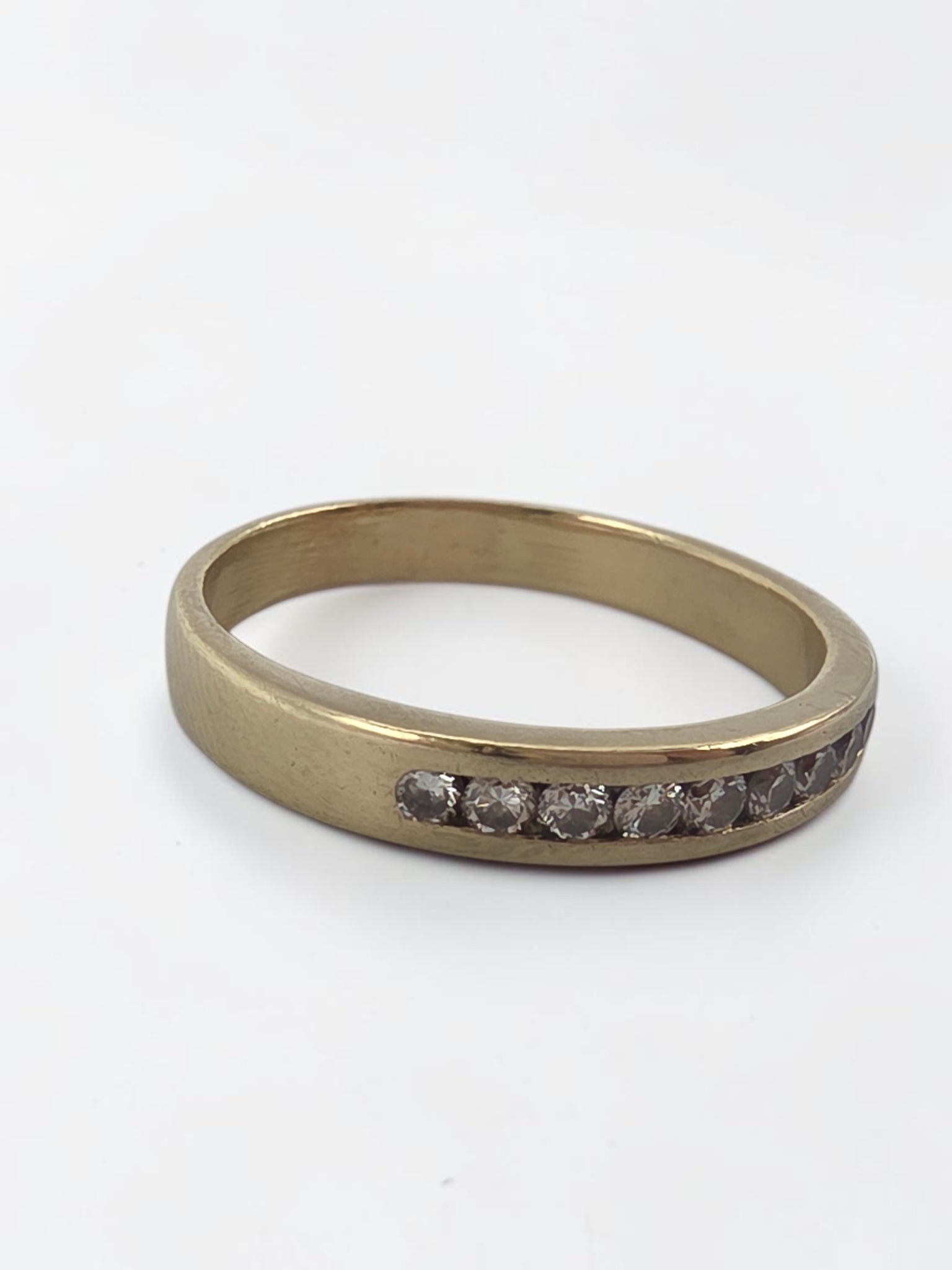 Solid 14K Yellow Gold 9 Diamond Channel Set Stackable Ring - Size 9