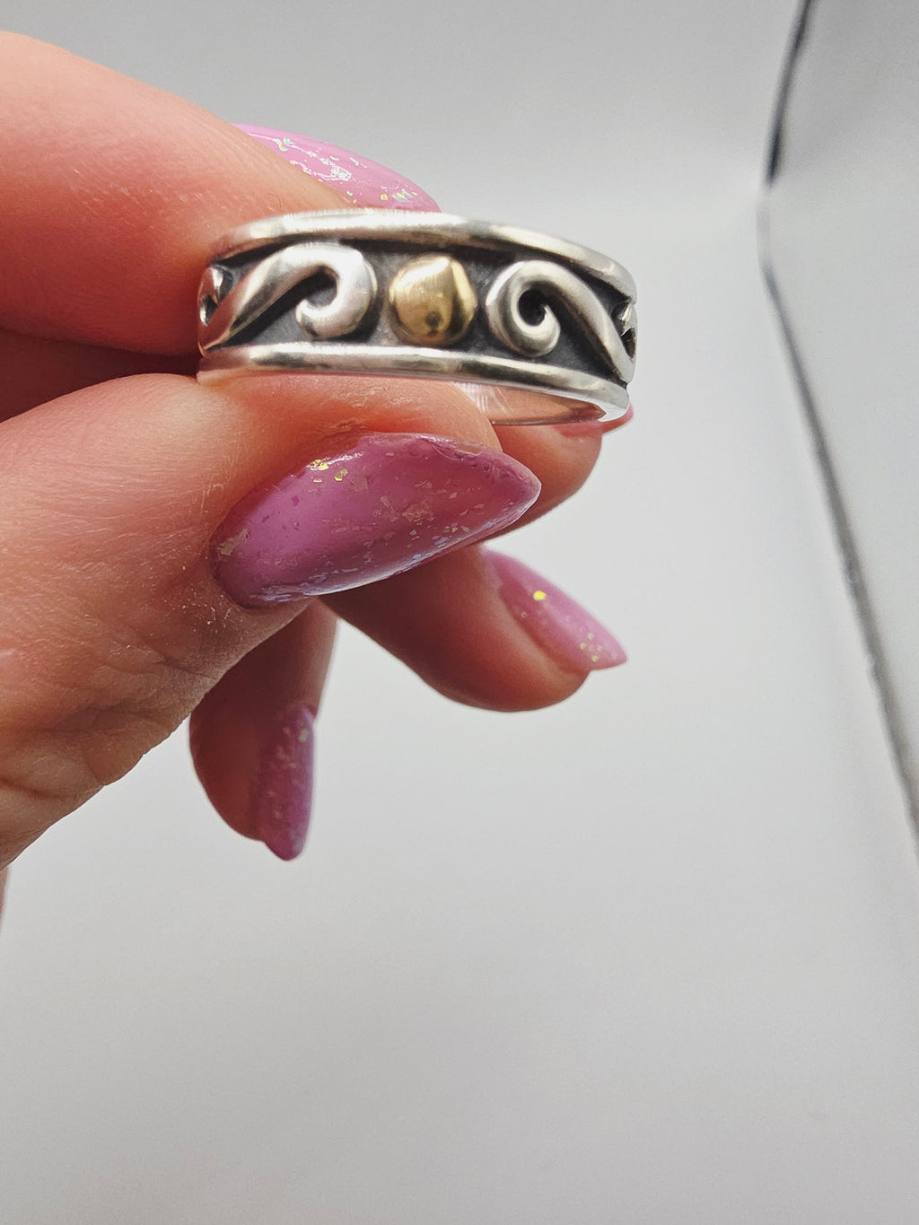RETIRED James Avery 14K Gold Dot & Sterling Silver Swirl Band Ring - Sz 7