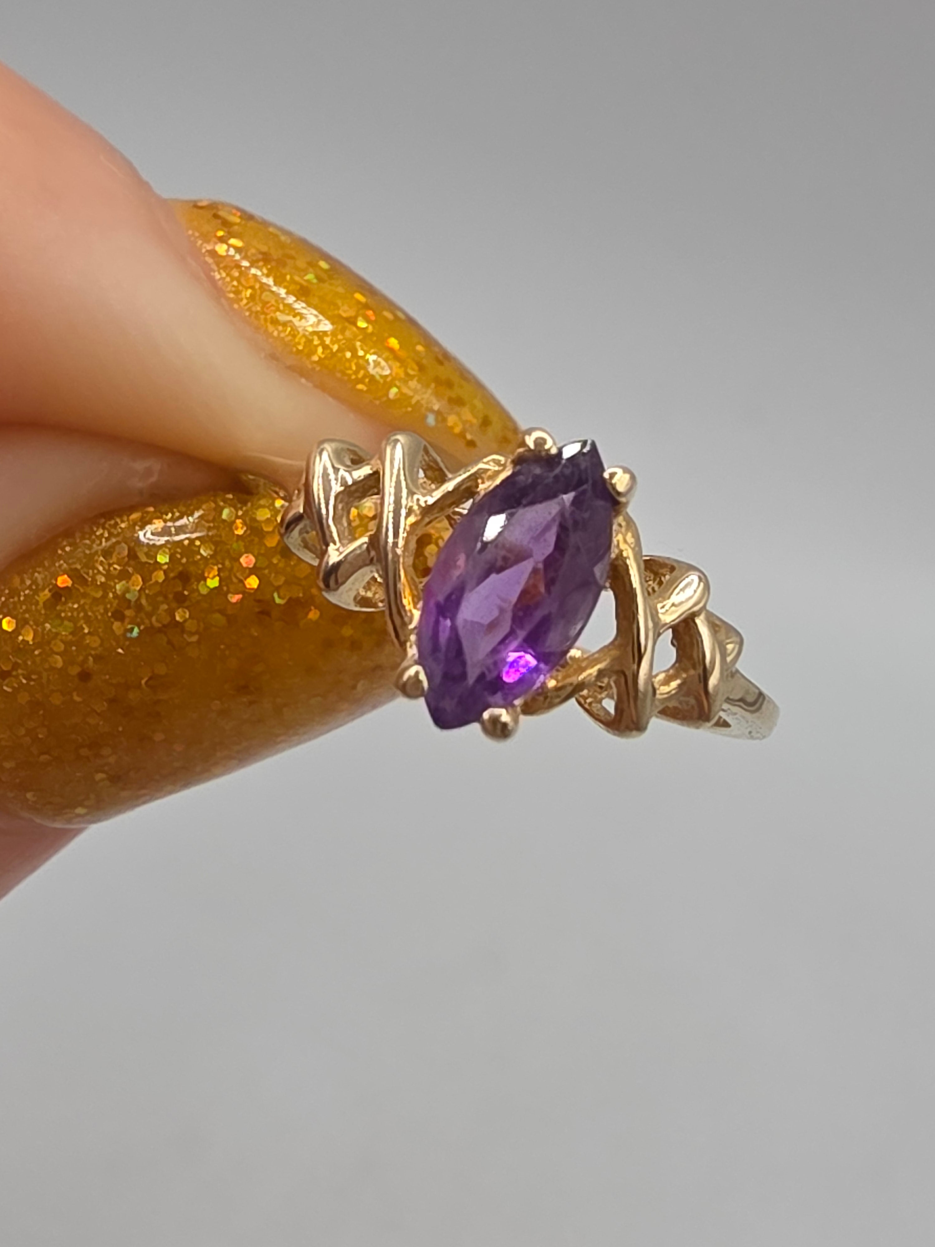 Ambras Fine Jewelry Solid 14K Yellow Gold Marquise Amethyst Ring - Size 5.75