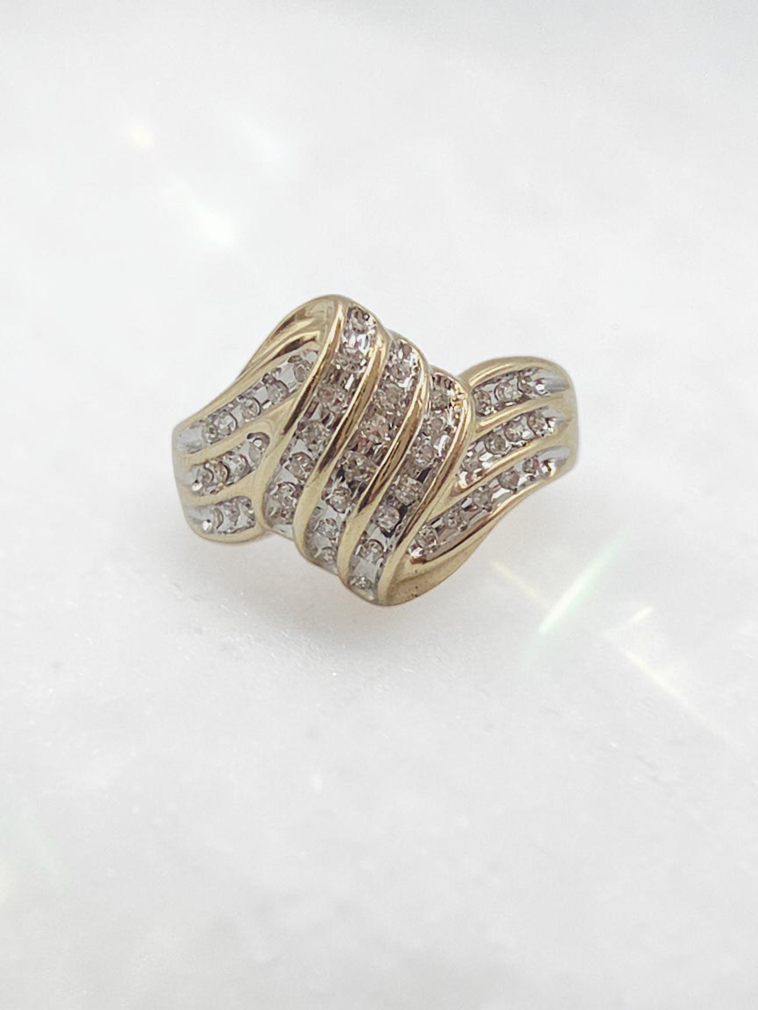 CRP Solid 10K Yellow Gold Diamond Ribbon Cocktail Ring – Size 6.75