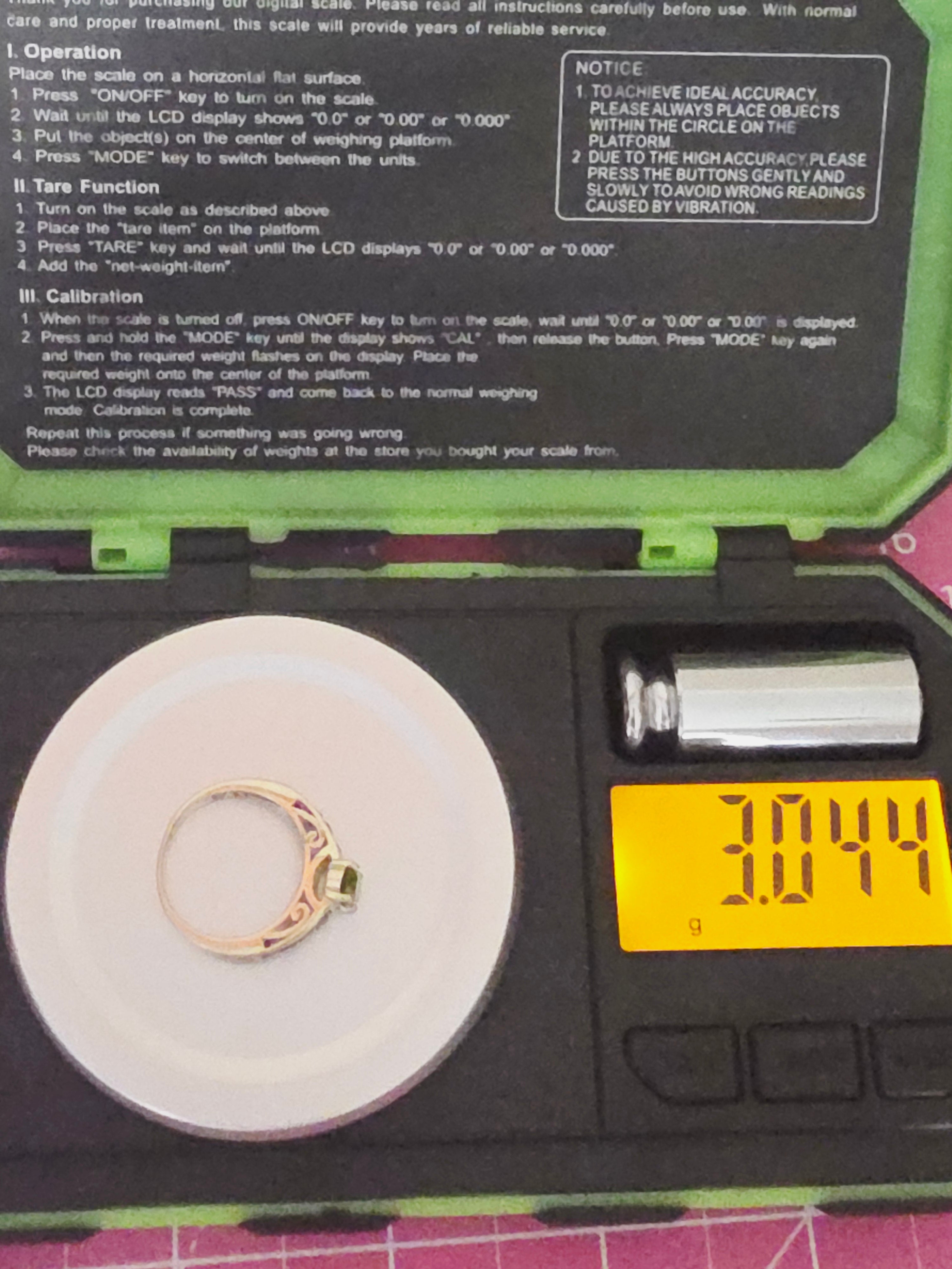 Solid 10K Yellow Gold Ring with Peridot Ruby and Blue Topaz - Sz 6