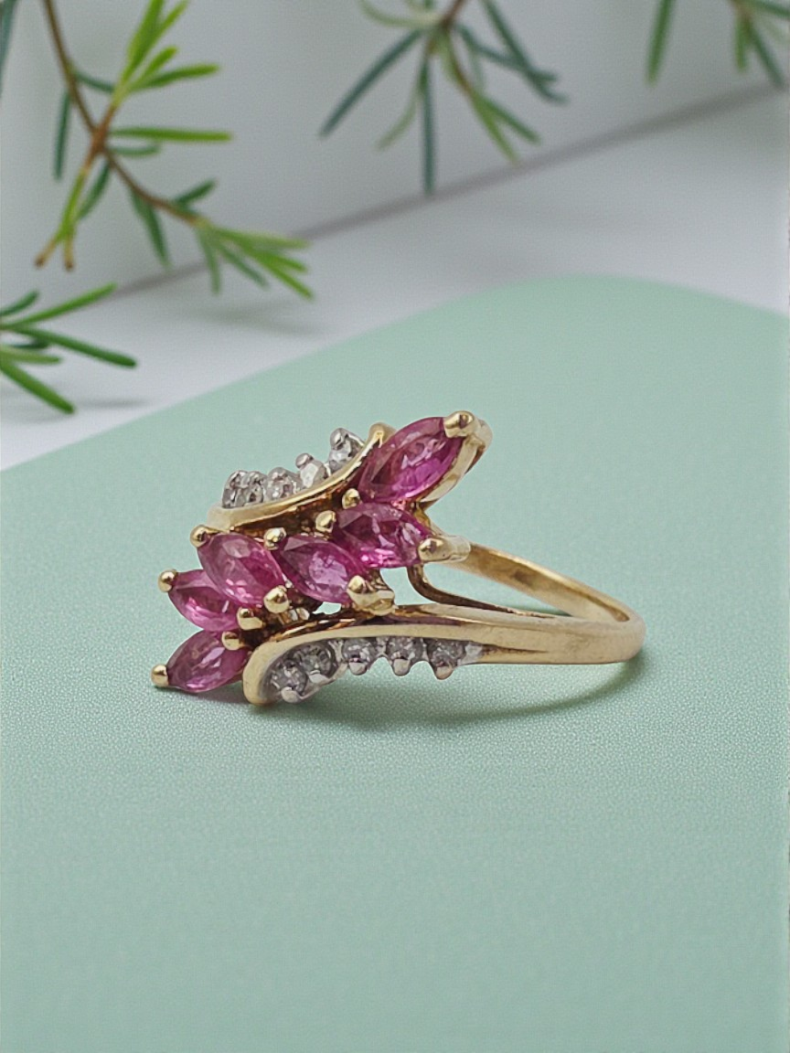 Solid 10K Yellow Gold Ring with Natural Rubies and Diamonds – Size 6.5