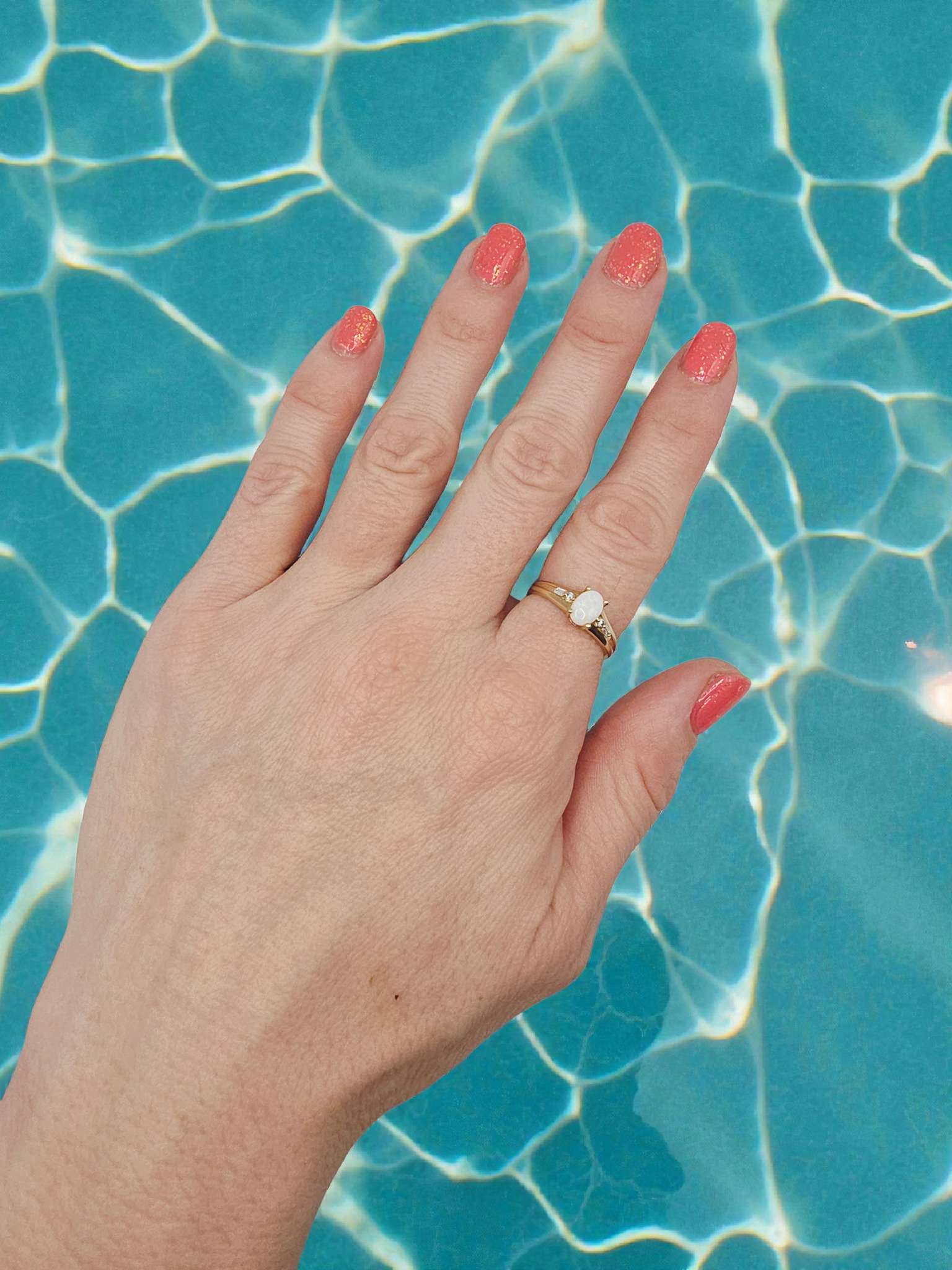 Solid 14K Yellow Gold Ring with Oval-Cut Opal and Diamond Accents - Size 7.25