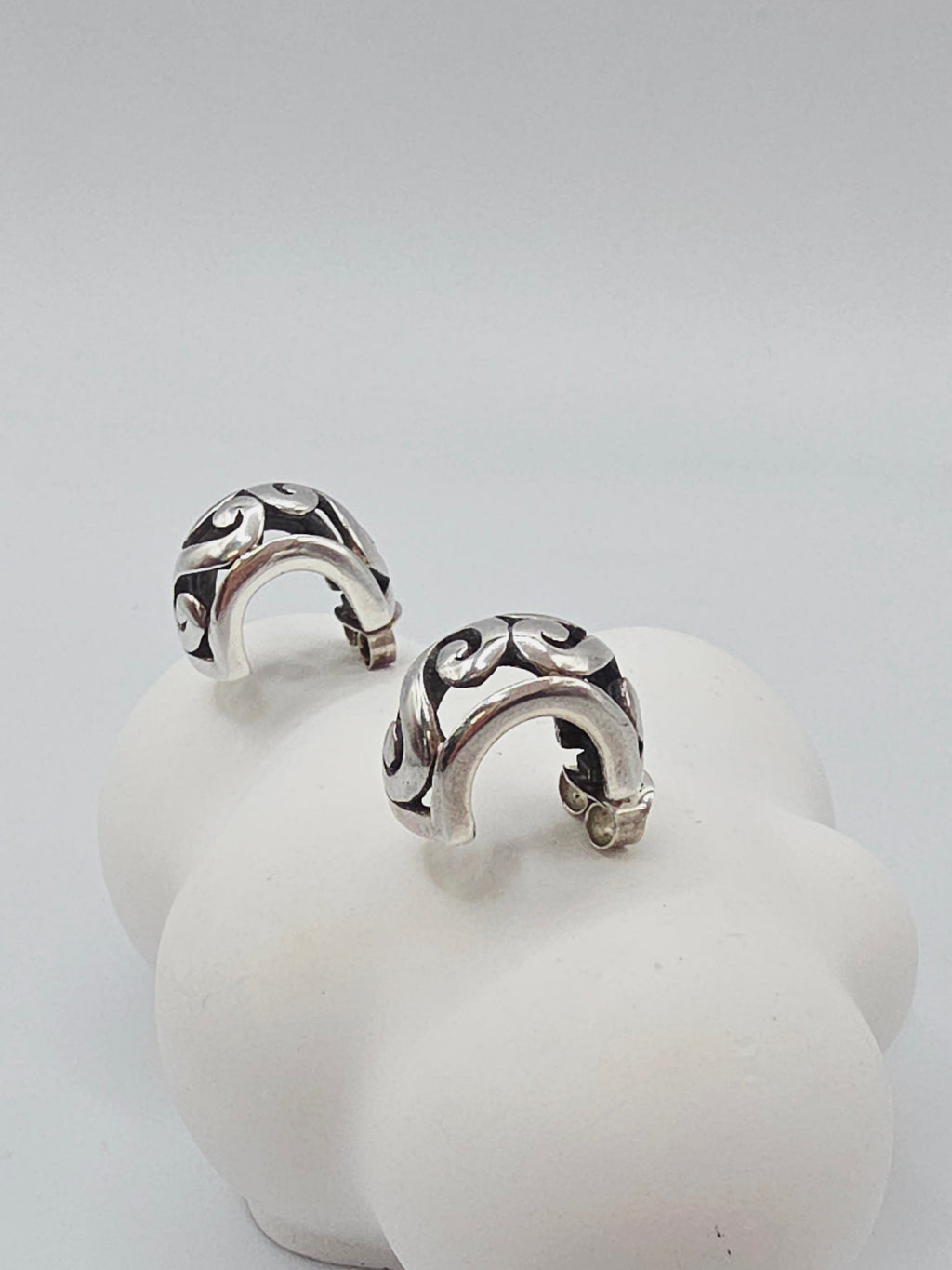 925 Sterling Silver Scroll J Hoop Earrings with Butterfly Backs