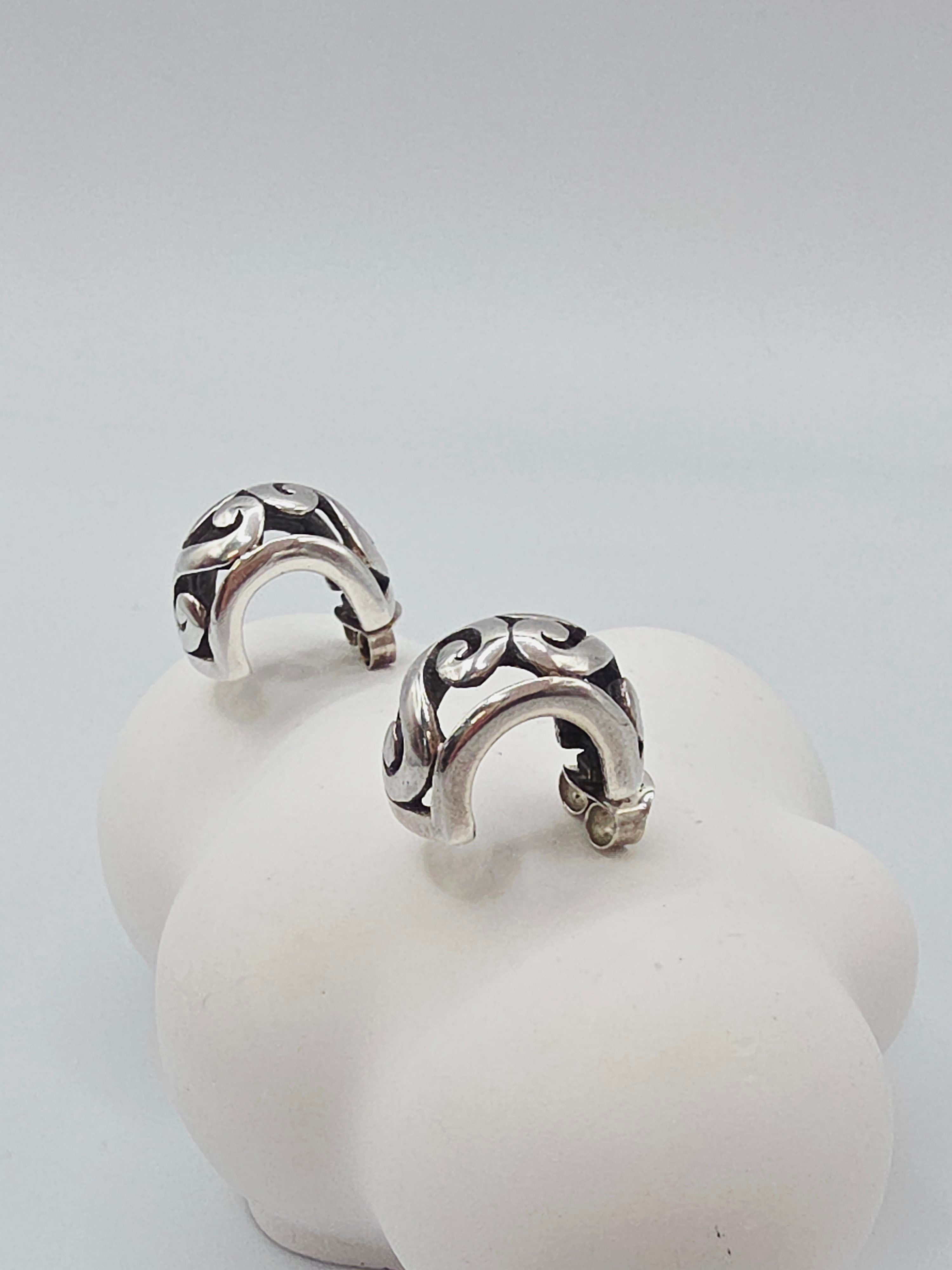925 Sterling Silver Scroll J Hoop Earrings with Butterfly Backs