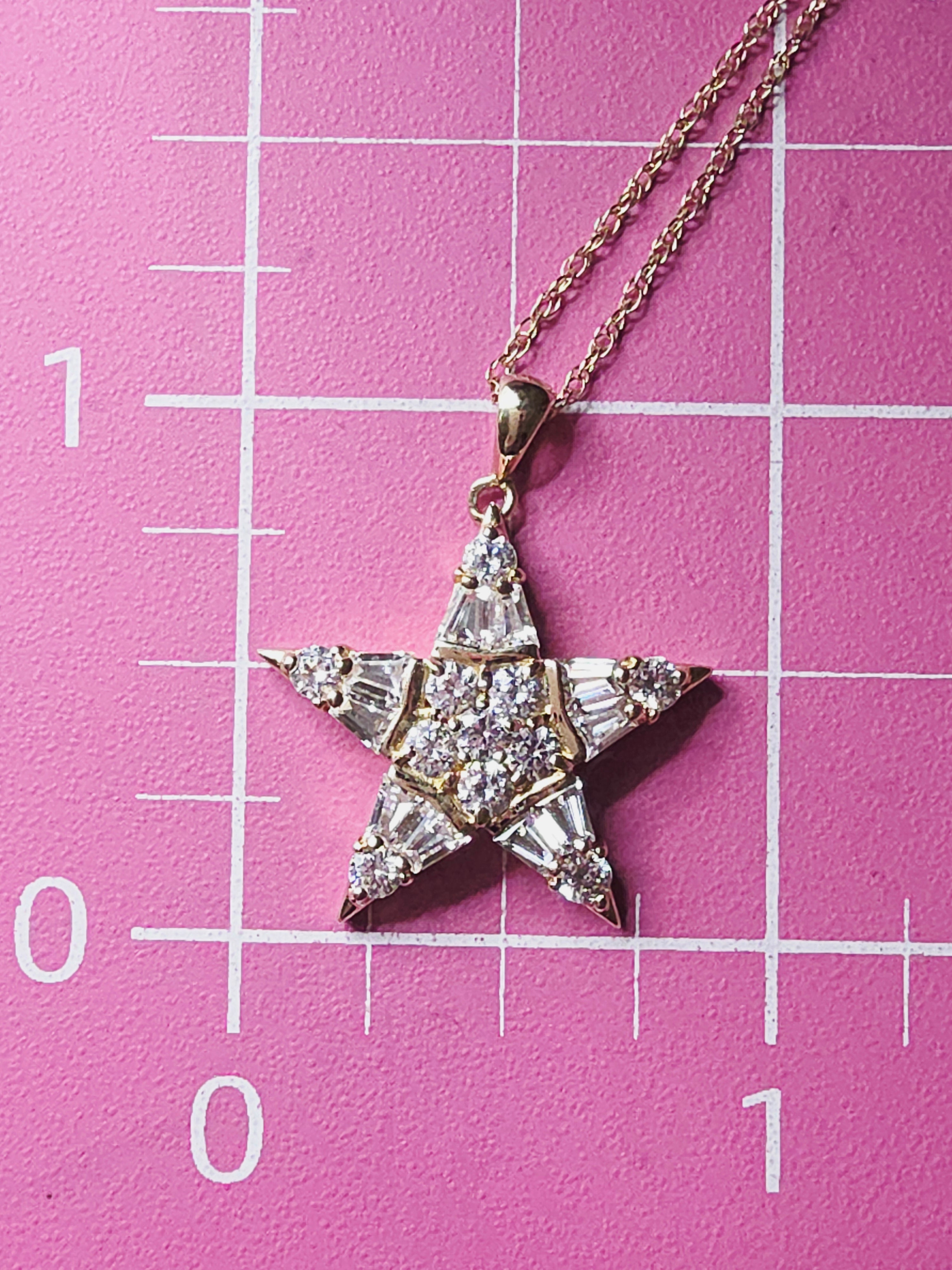 Solid 14K Yellow Gold CZ Star Pendant Necklace - 18 Inch