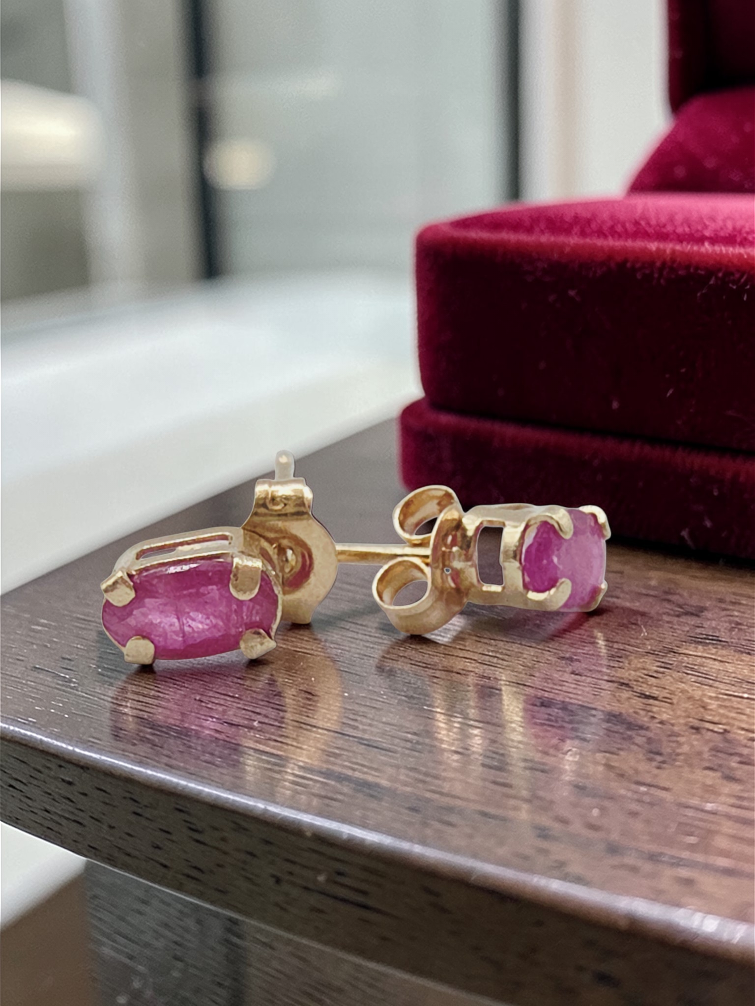 JCM Solid 10K Yellow Gold Oval Cut Natural Ruby Stud Earrings