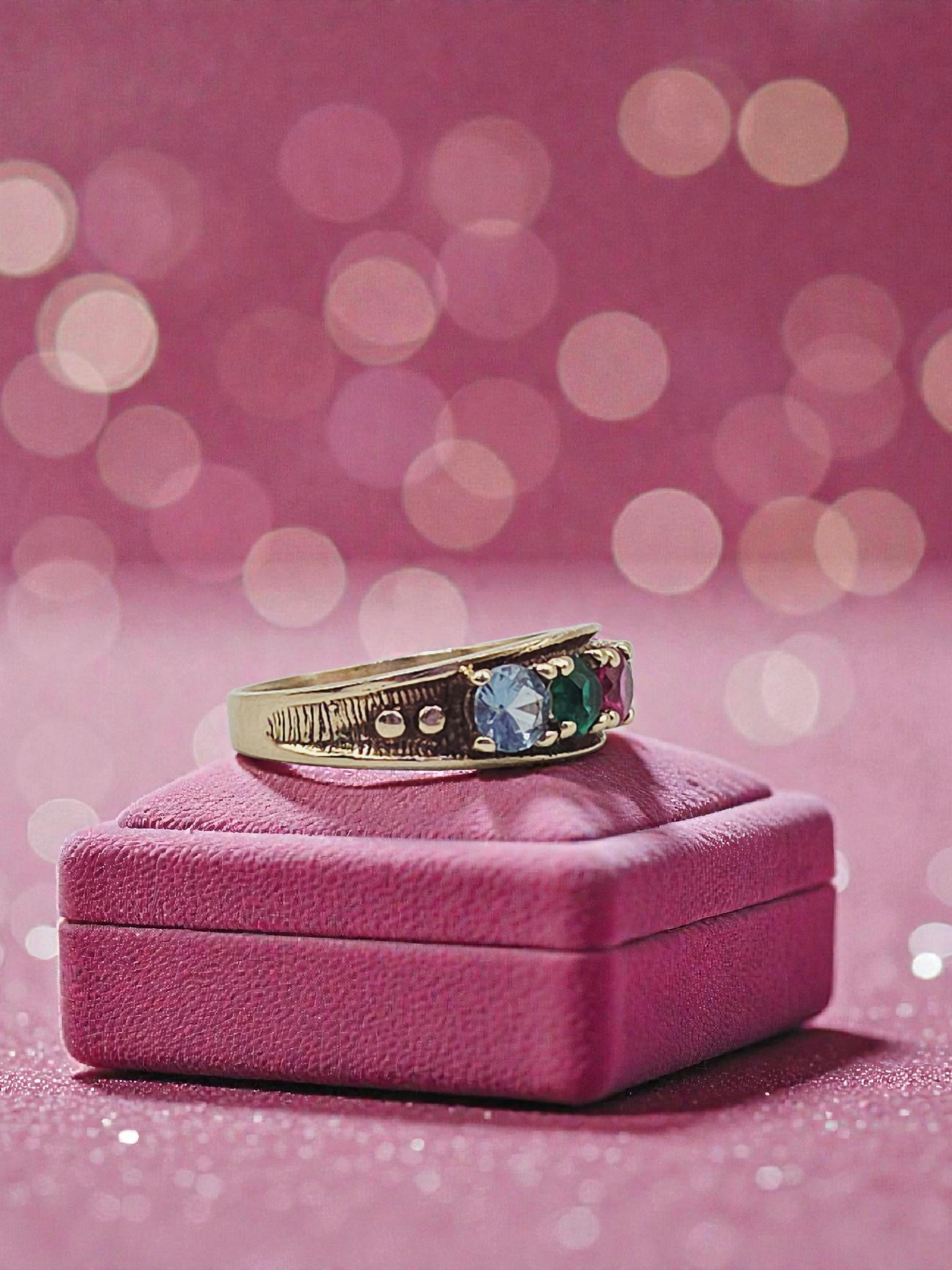 Solid 10K Yellow Gold Ring with Multiple Gemstones – Size 6.75