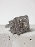 FZN Fuzion Creations 925 Sterling Silver Princess Cut CZ Halo Ring Size 5.25