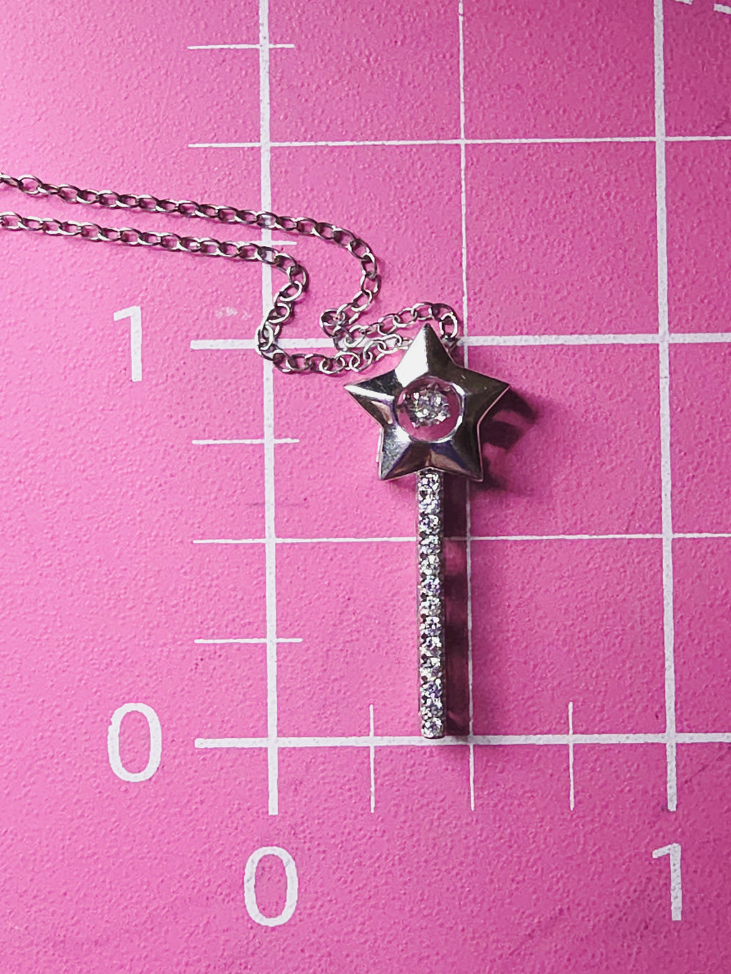 Disney Enchanted Sterling Silver Tinkerbell Wand Diamond Pendant Necklace 18"