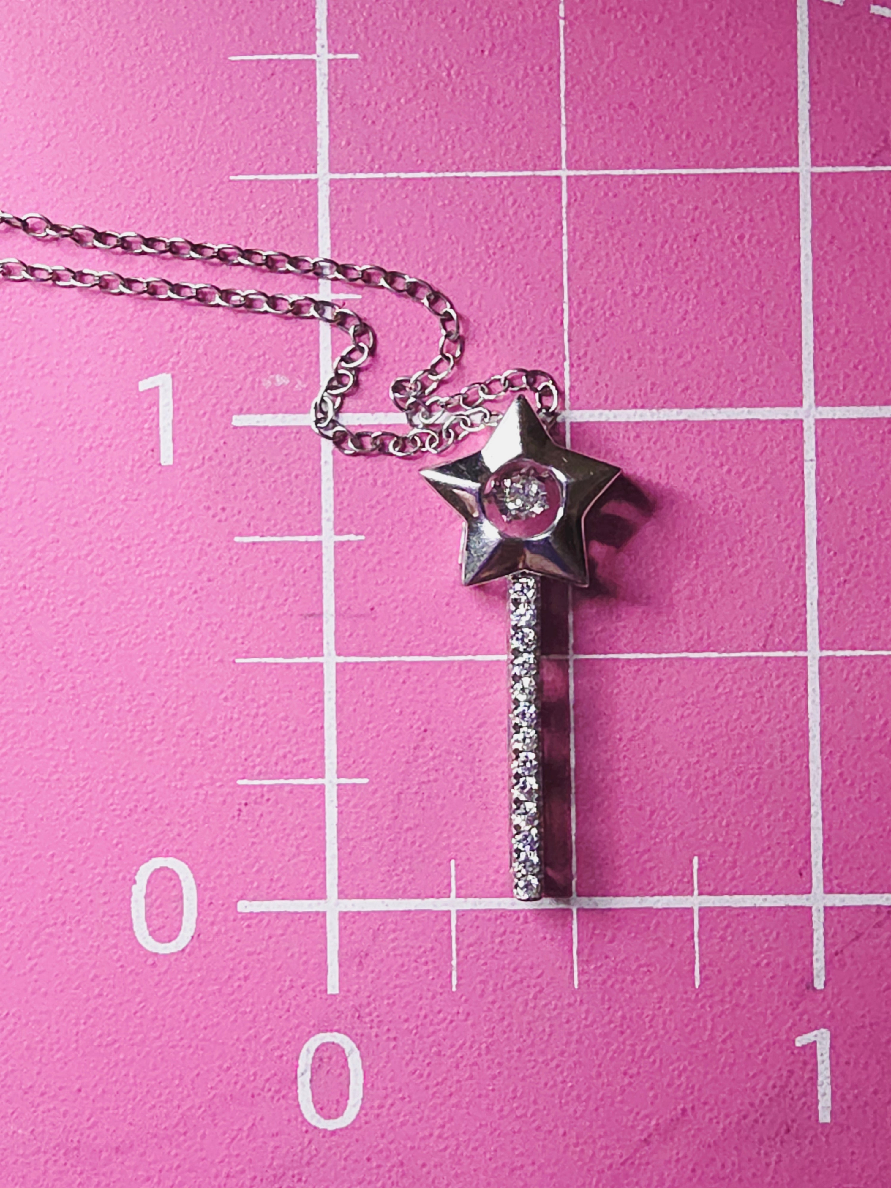 Disney Enchanted Sterling Silver Tinkerbell Wand Diamond Pendant Necklace 18"