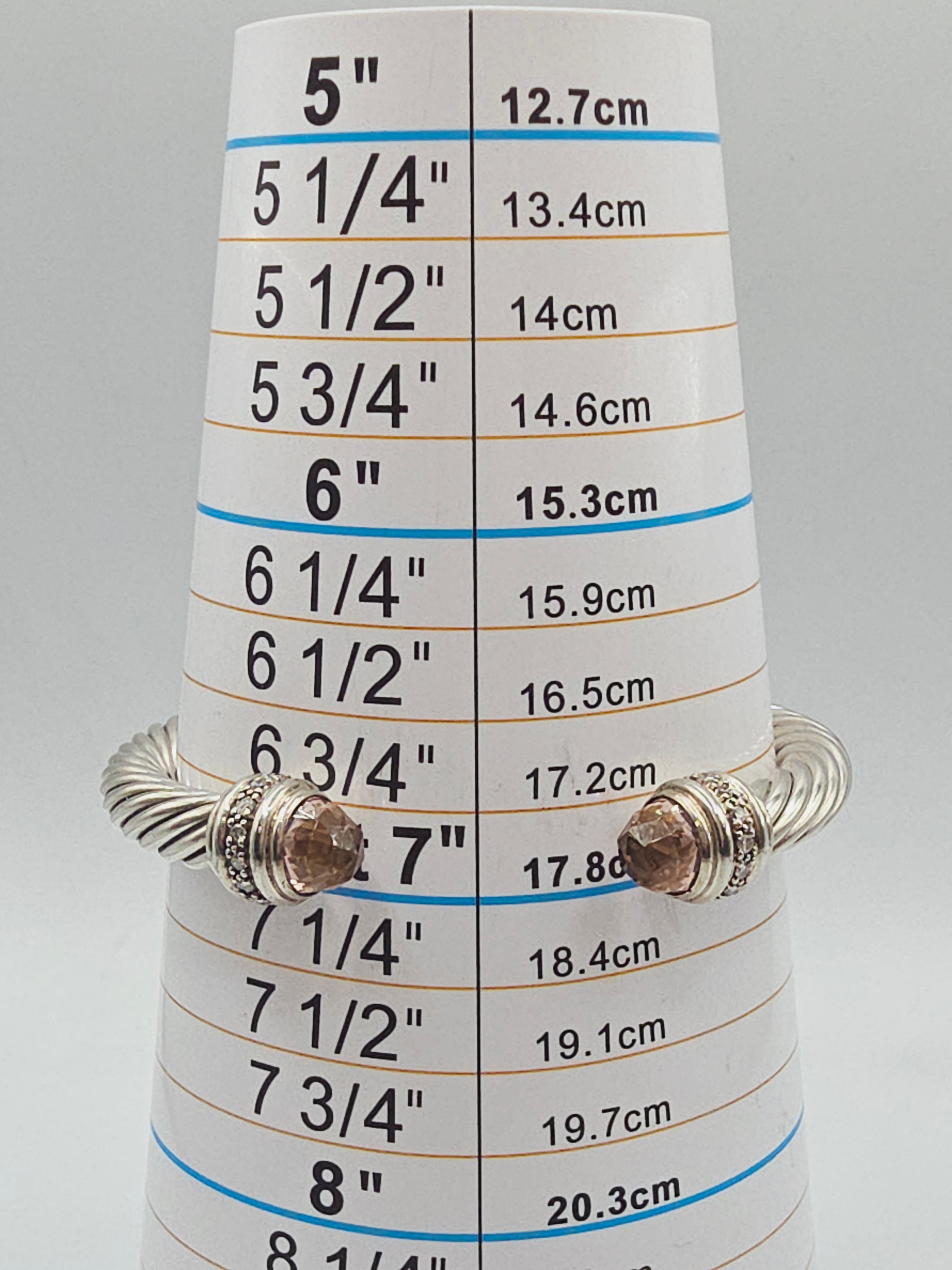 David Yurman Sterling Silver Cable Bracelet with Morganite & Diamonds - Medium