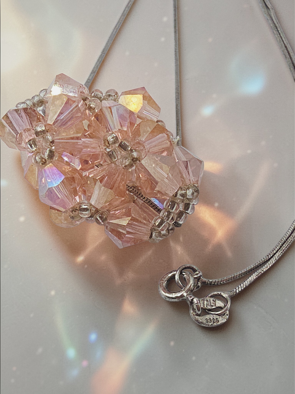 Sterling Silver Pink Faceted Bead Cluster Pendant Necklace Italy 18 Inch