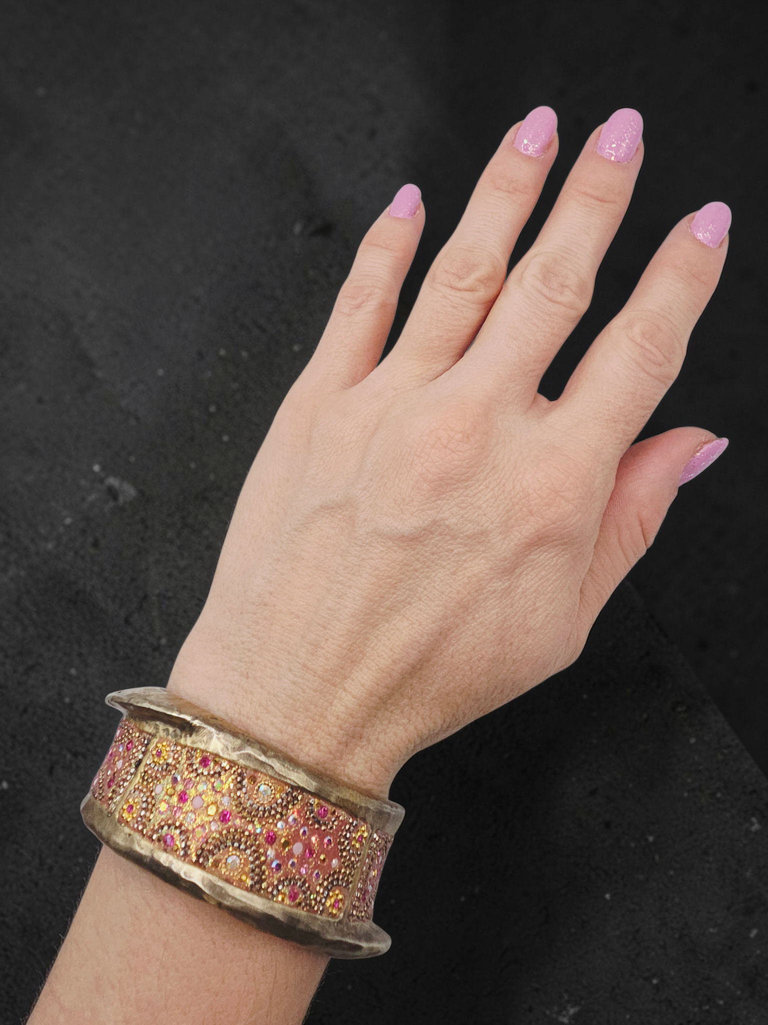 925 Sterling Silver Gold Vermeil Cuff Bracelet with Crystal Beadwork