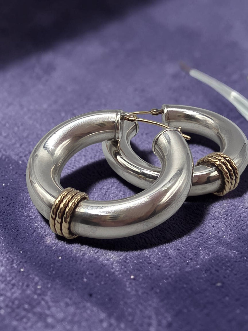 925 Sterling Silver Hoop Earrings with Solid 14K Gold Twisted Rope Accents