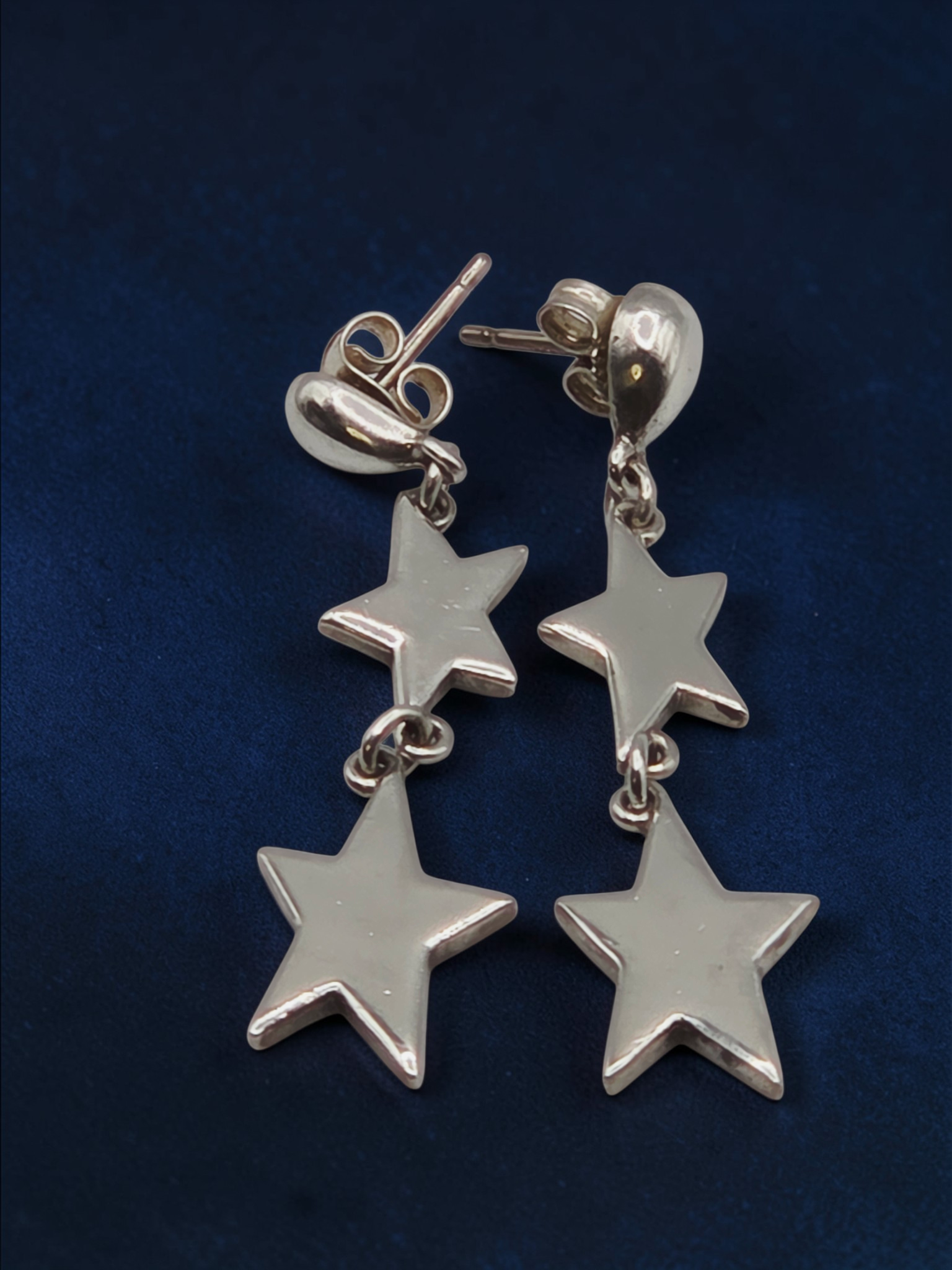 RETIRED James Avery Double Star Sterling Silver Dangle Earrings - RARE HTF