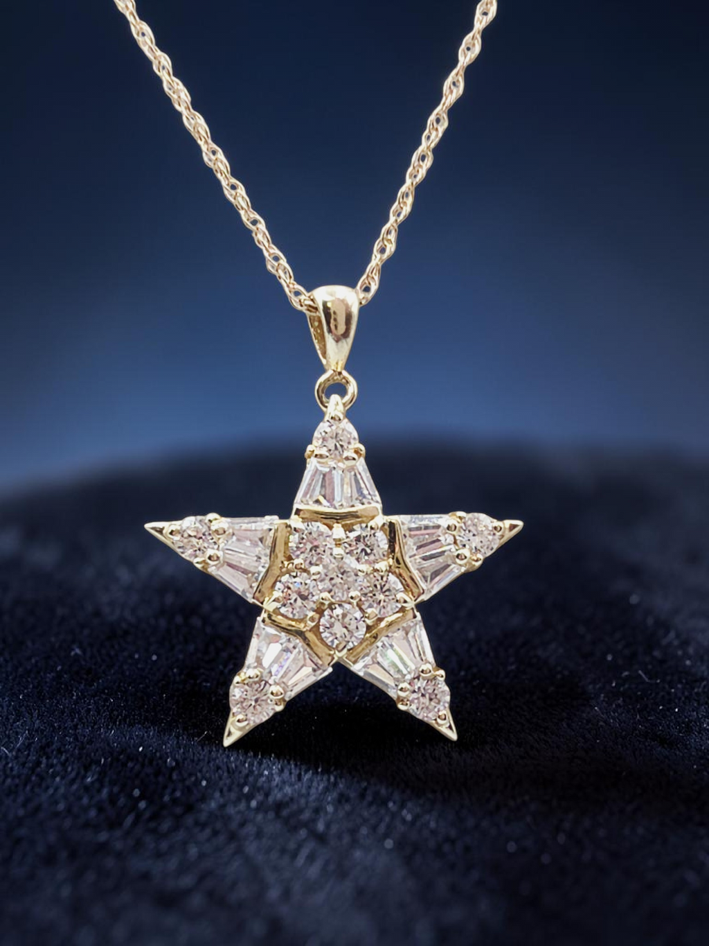 Solid 14K Yellow Gold CZ Star Pendant Necklace - 18 Inch