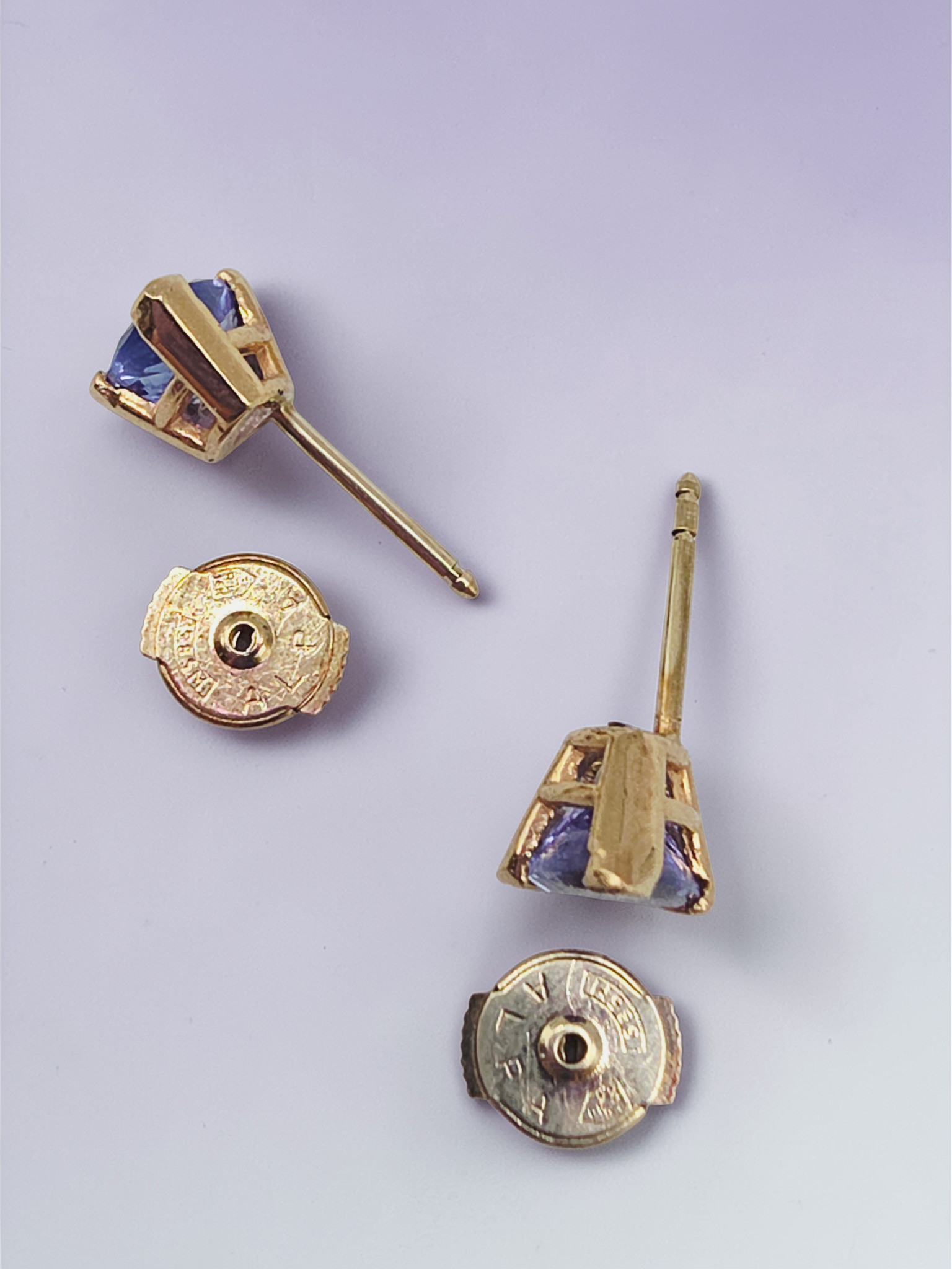 Solid 14K Gold Stud Earrings with Trillion-Cut Tanzanite - La Pousette Backs