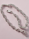 Solid 10K White Gold Heart Link Bracelet with Diamond Accents - 7.25 Inch