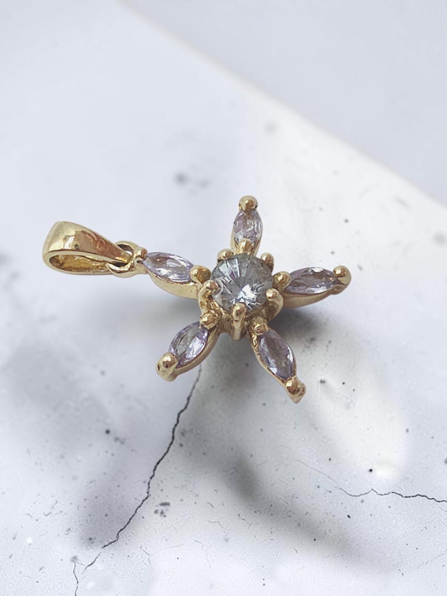 Solid 10K Yellow Gold Star Pendant with Blue Topaz and Tanzanite
