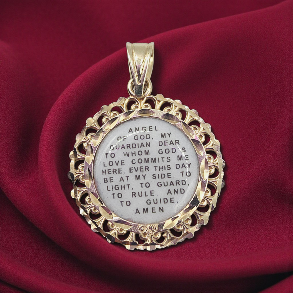 Michael Anthony Solid 14K Yellow Gold Guardian Angel Prayer Necklace Pendant