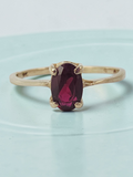 Solid 10K Yellow Gold Ring with Oval-Cut Ruby - Size 6