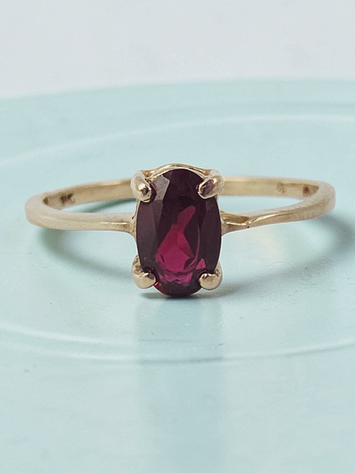 Solid 10K Yellow Gold Ring with Oval-Cut Ruby - Size 6
