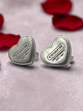 Authentic Rare Vintage Coach Heart Stud Earrings 925 Sterling Silver