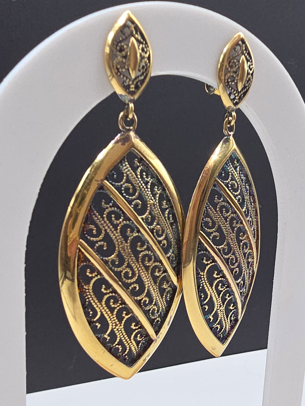 Veronese Italy 925 Sterling Silver Gold Vermeil Rainbow Patina Filigree Earrings