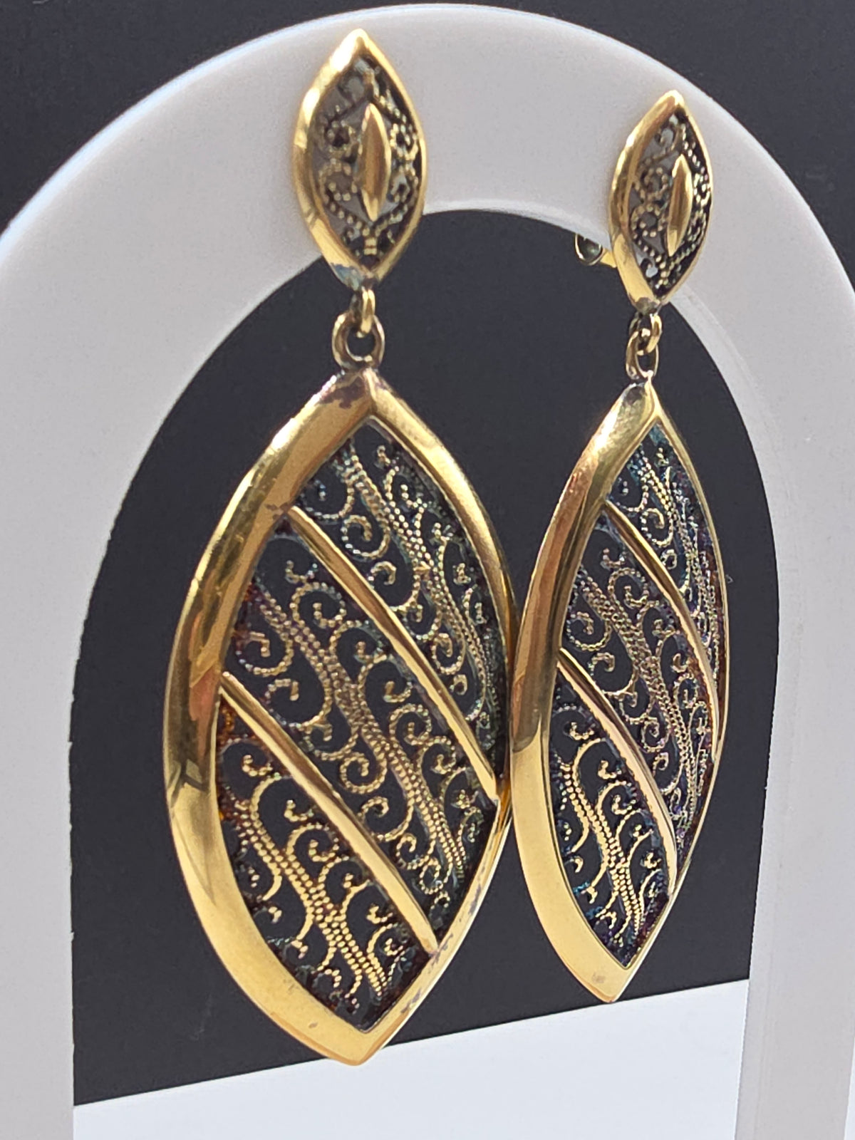 Veronese Italy 925 Sterling Silver Gold Vermeil Rainbow Patina Filigree Earrings