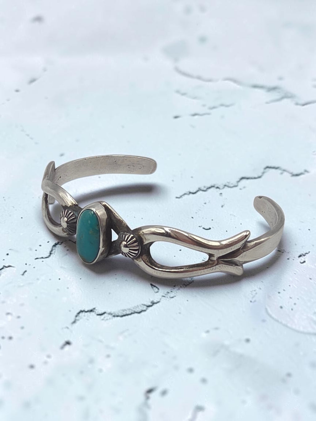 Sterling Silver LE Signed Turquoise Southwest Cast Cuff Bracelet 6.25 Inch