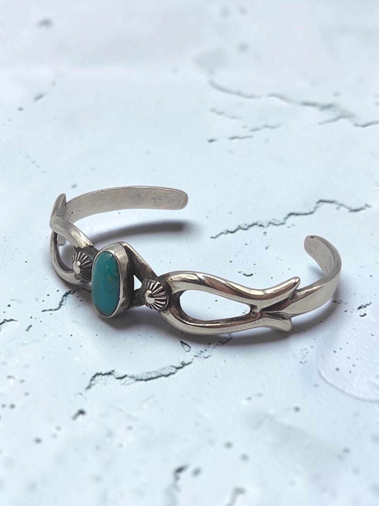 Sterling Silver LE Signed Turquoise Southwest Cast Cuff Bracelet 6.25 Inch
