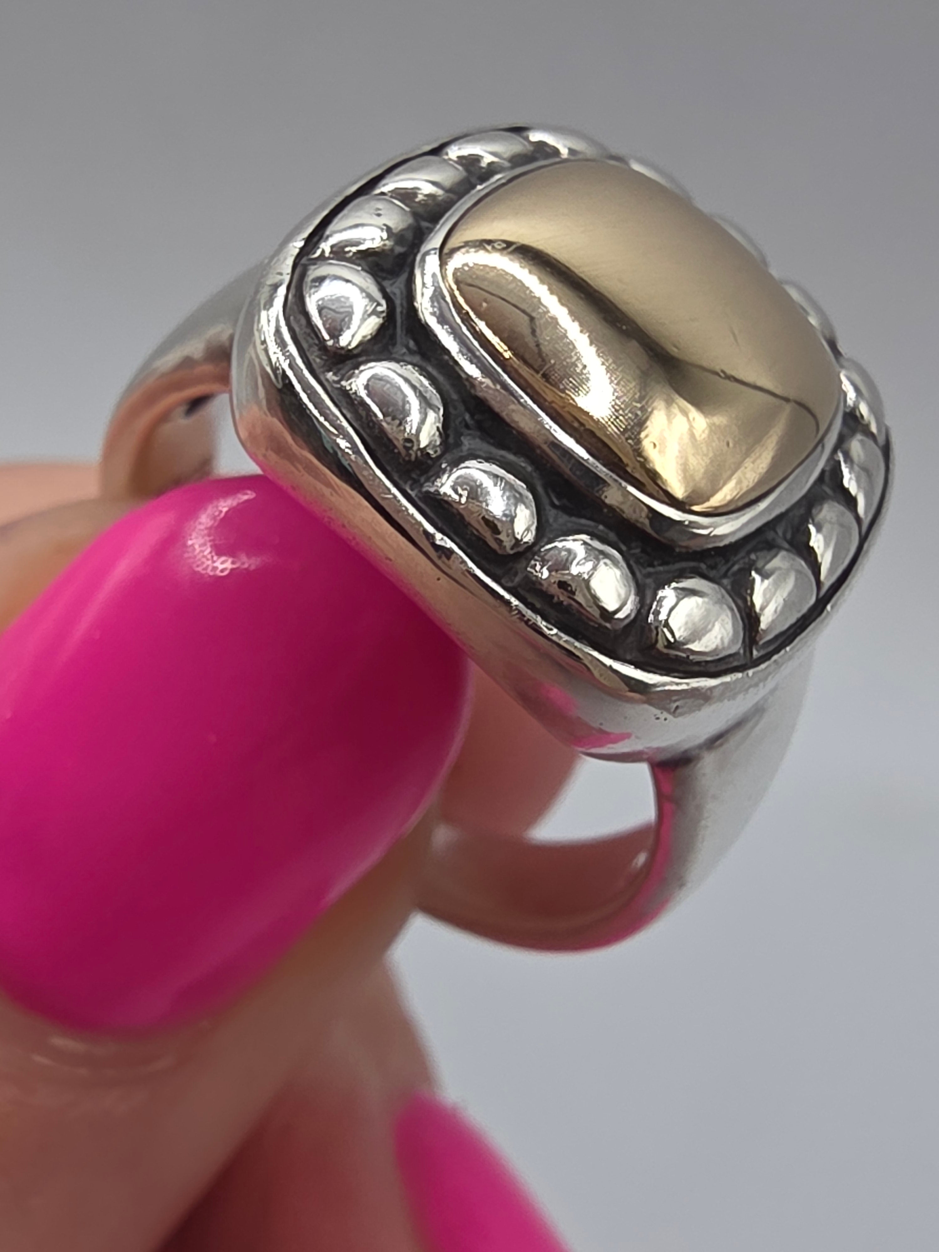 James Avery Beaded Dome Ring in Sterling Silver & 14K Gold - RETIRED - Size 6.5