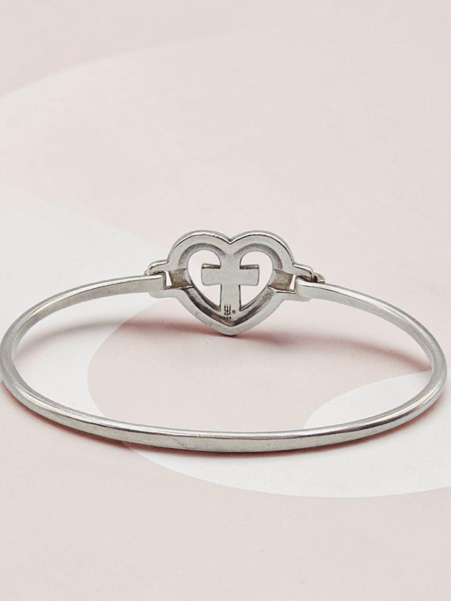 RETIRED James Avery Sterling Silver Heart Cross Hook Bracelet - 6.5 Inch
