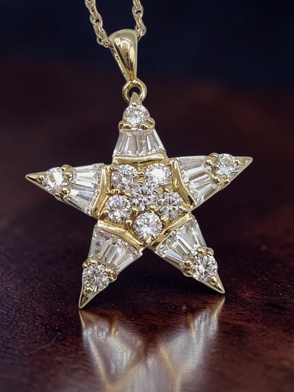 Solid 14K Yellow Gold CZ Star Pendant Necklace - 18 Inch