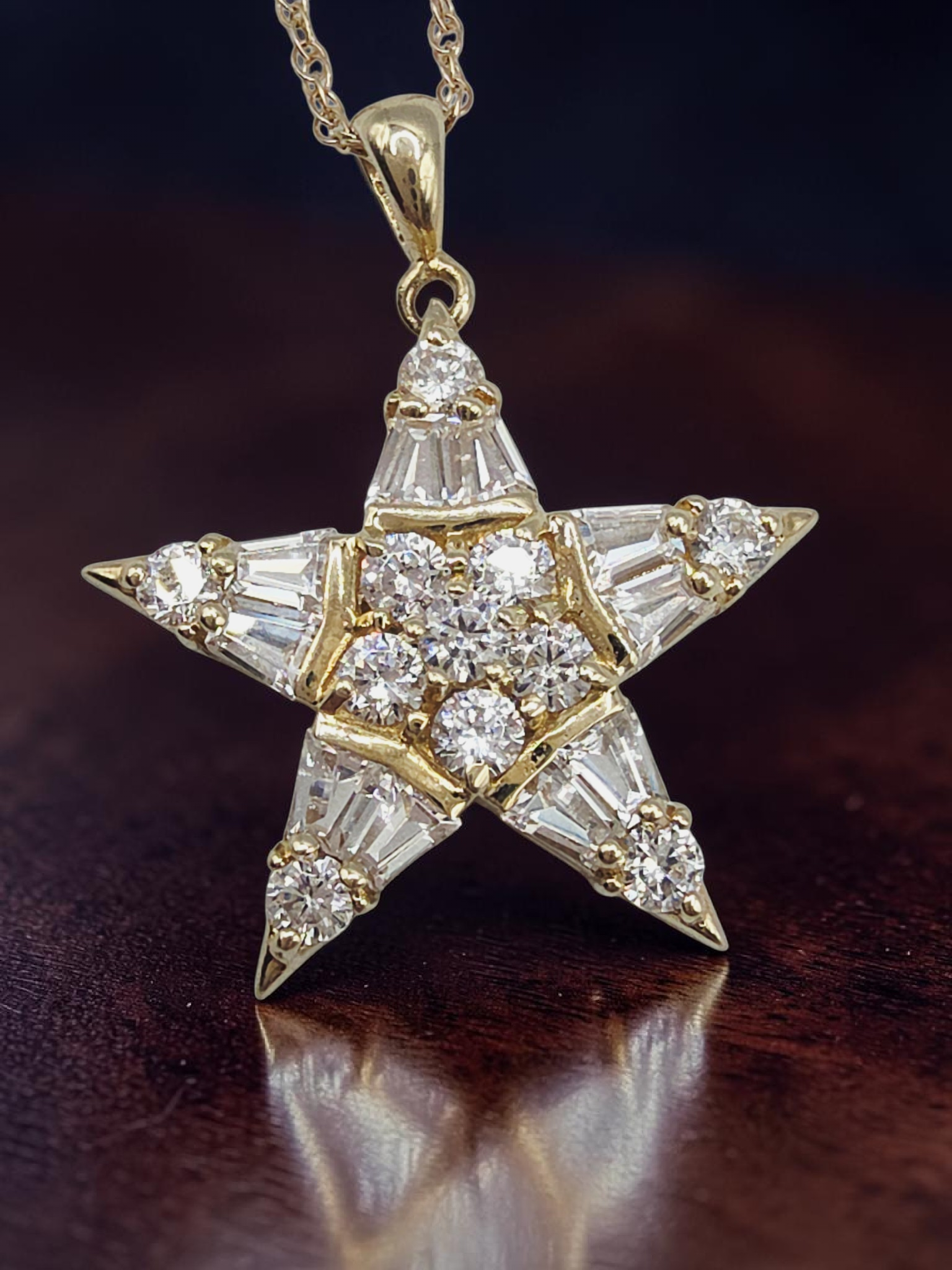 Solid 14K Yellow Gold CZ Star Pendant Necklace - 18 Inch